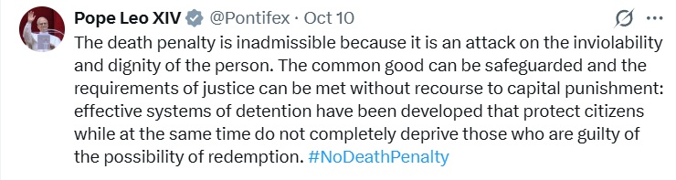 pope x post about death penalty